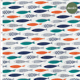 Beyaz Zemin Üzerinde Renkli Balıklar El Çizimi  Desenli Dijital Baskılı Kumaş